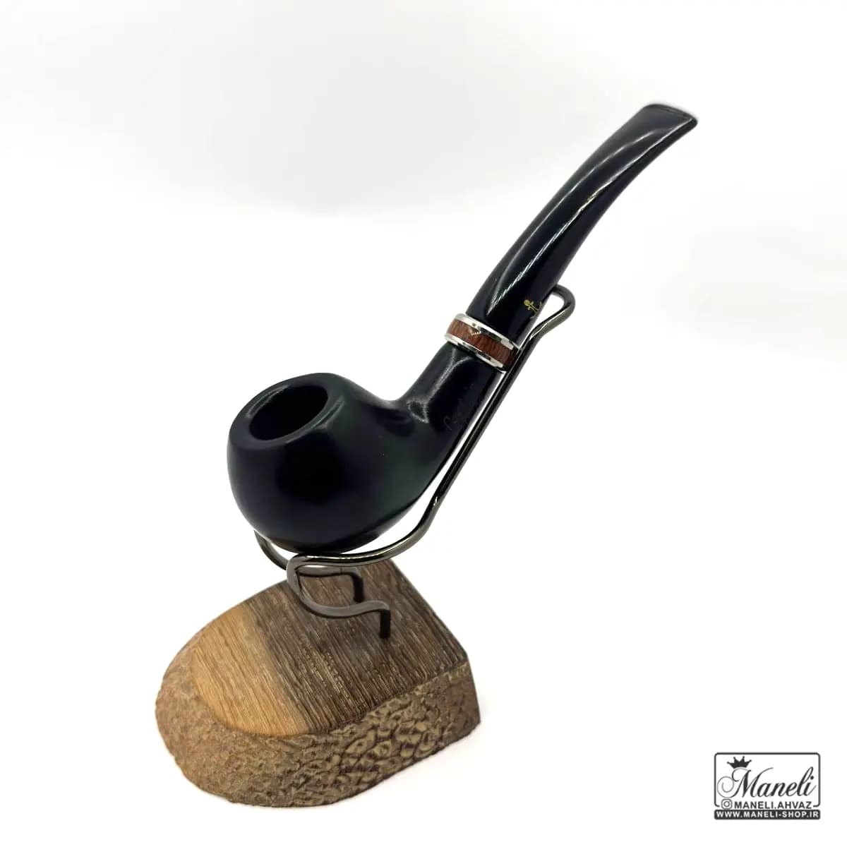 پیپ چوبی مشکی capitan black با حلقه طرح چوب استیل