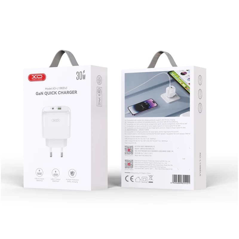 شارژر دیواری 30 وات دوپورت ایکس او مدل L138 — تصویر ۳