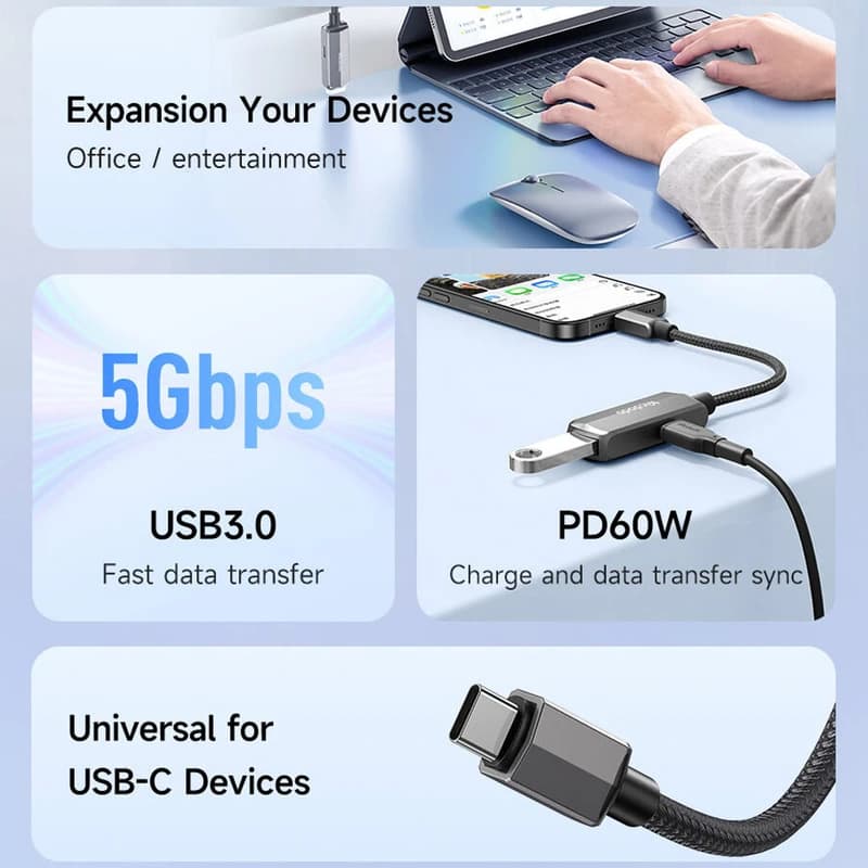 تبدیل OTG تایپ سی به USB+تایپ سی مک دودو مدل CA-2830 — تصویر ۳