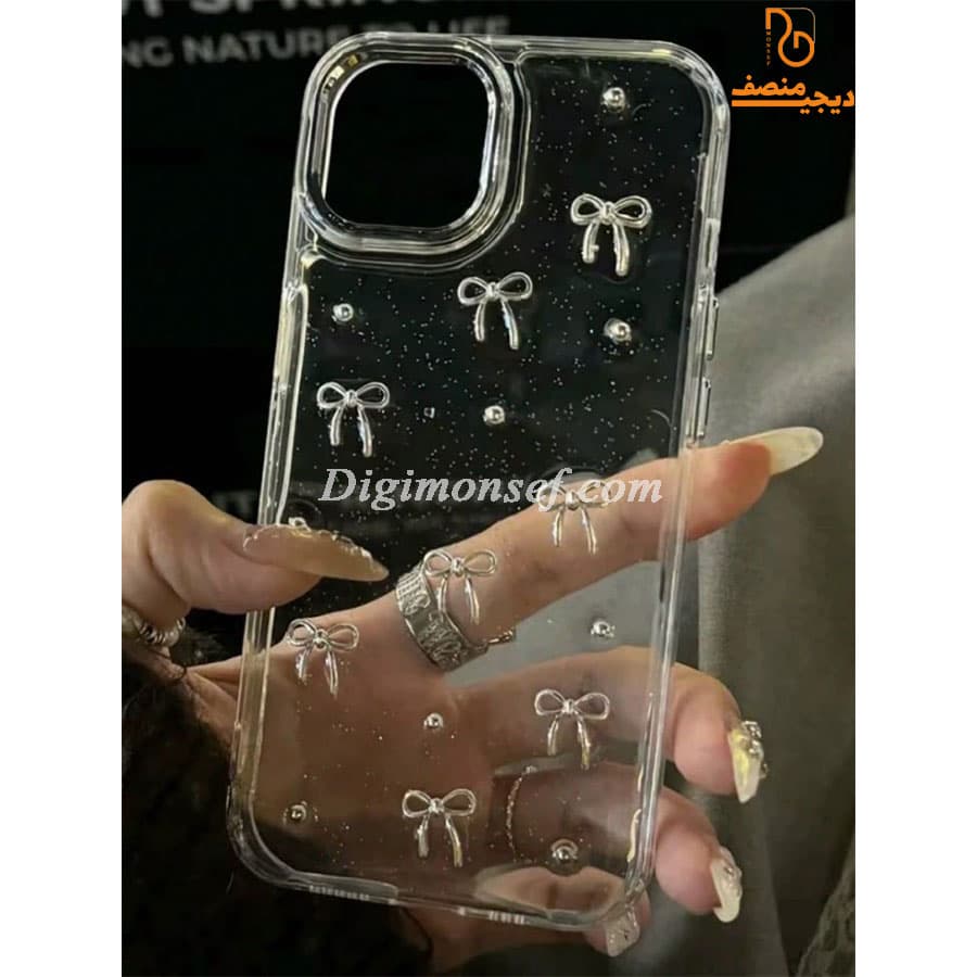 قاب بی رنگ (شفاف) پاپیون برجسته براق برای آیفون – iphone 15 pro max — تصویر ۴