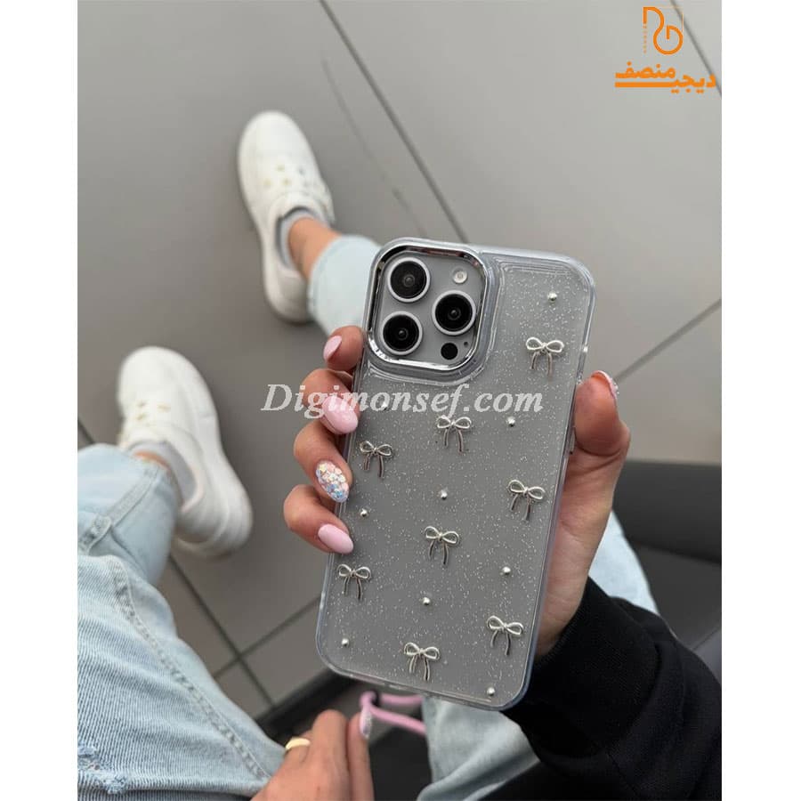 قاب بی رنگ (شفاف) پاپیون برجسته براق برای آیفون – iphone 15 pro max — تصویر ۳
