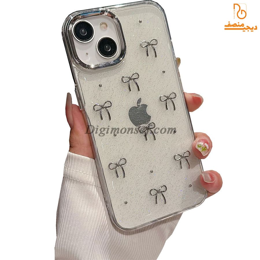 قاب بی رنگ (شفاف) پاپیون برجسته براق برای آیفون – iphone 12 / 12 pro