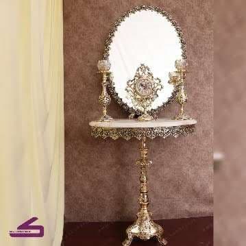 ست میز آینه شمعدان طلایی آلیاژ کد 20