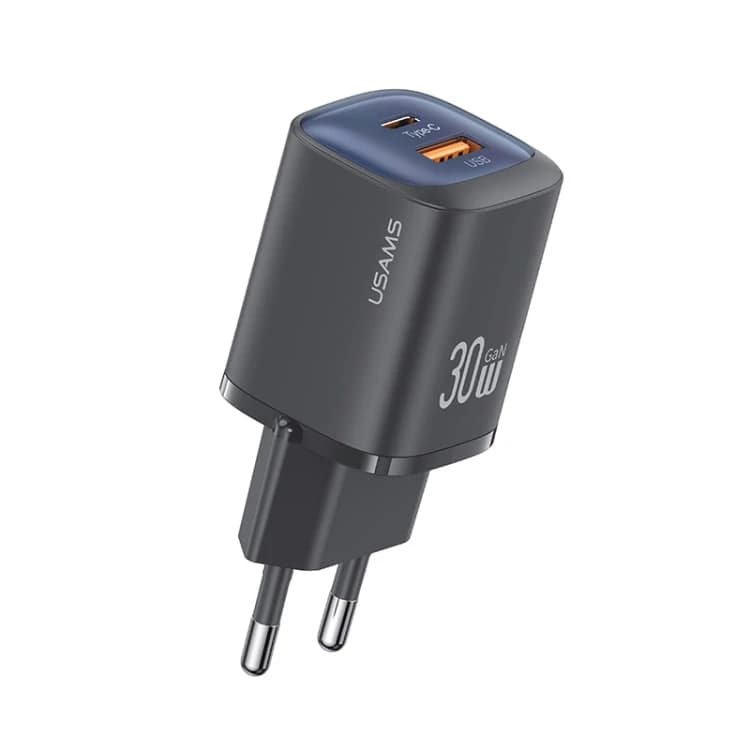 شارژر دیواری 30 وات دوپورت یوسمز مدل CC254 با تکنولوژی GaN – مشکی