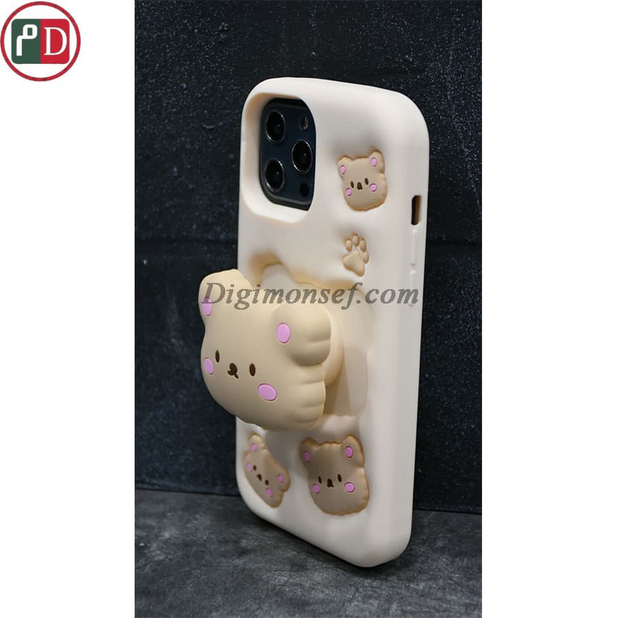 قاب سیلیکونی پاپ سوکتی (استند شو) عروسکی خرسی مناسب برای گوشی آیفون – Iphone 13 pro max — تصویر ۴