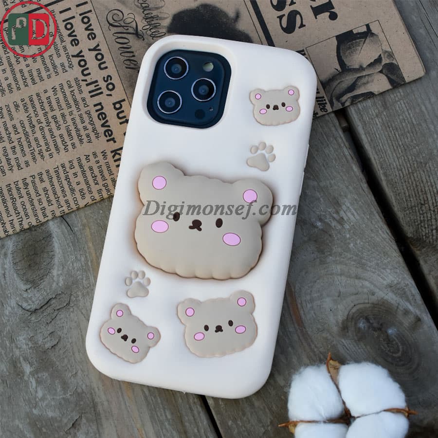قاب سیلیکونی پاپ سوکتی (استند شو) عروسکی خرسی مناسب برای گوشی آیفون – Iphone 13 pro max — تصویر ۲