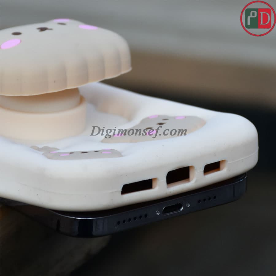 قاب سیلیکونی پاپ سوکتی (استند شو) عروسکی خرسی مناسب برای گوشی آیفون – Iphone 13 pro max — تصویر ۳