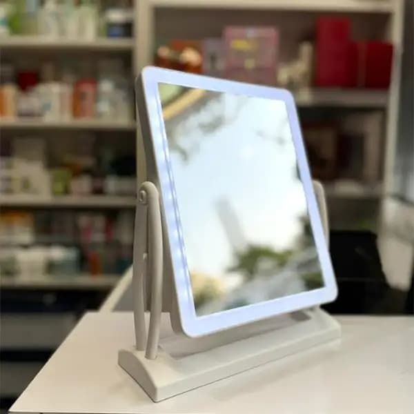 آینه رومیزی LED دار مستطیل شی رز دارای چرخش 360 درجه — تصویر ۲