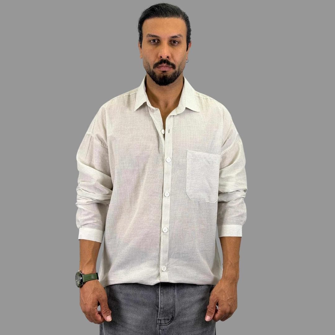 پیراهن مردانه آستین بلند راه راه شیری زارا