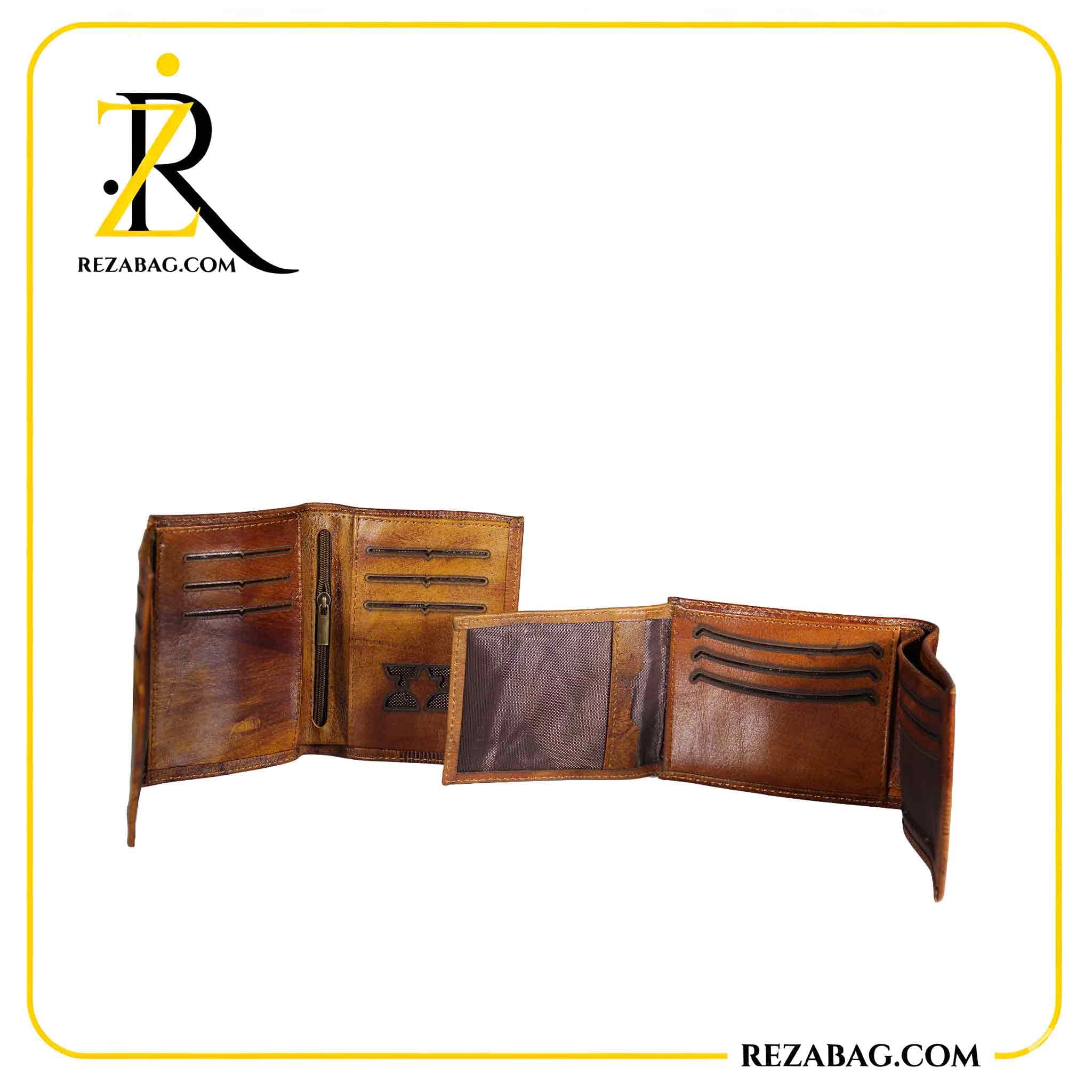 کیف پول چرم طبیعی جیبی دست رنگ