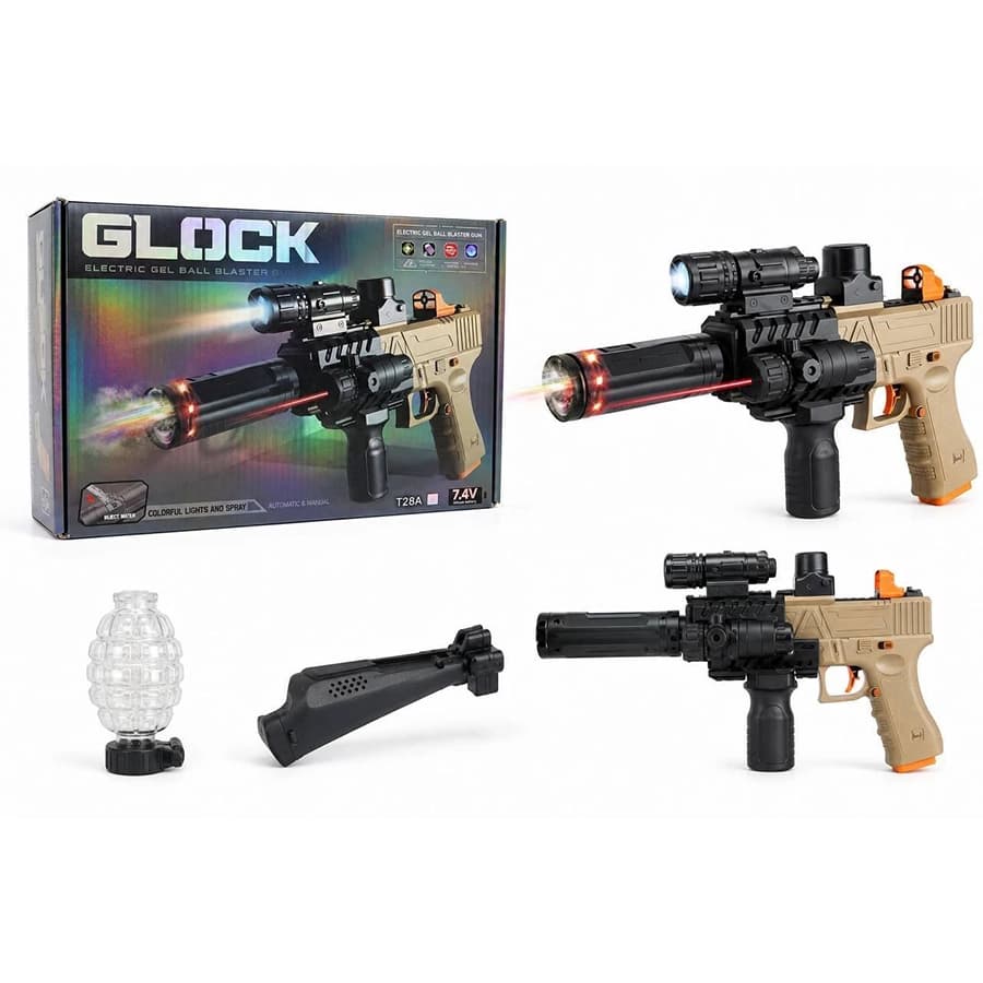 تفنگ تیر ژله ای ژل بلستر شارژی گلاک Glock کد T28A (دودزا و دو حالته اتوماتیک و دستی)