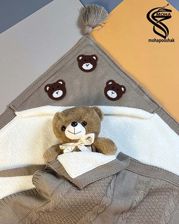 پتو نوزادی کلاهدار قنداق شو مدل teddy ابعاد 100 در 80 — تصویر ۲