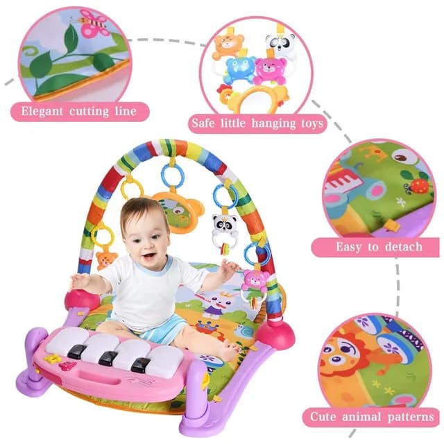تشک و پلی جیم پیانو دار هانگر مدل Baby Play Gym Piano Mat Pink آیتم HE0604 — تصویر ۴