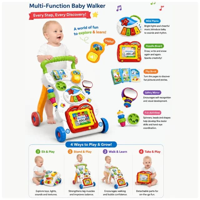 واکر هانگر مدل Huanger Baby Walker Push Activity Learning Toy ایتم HE0801 — تصویر ۲