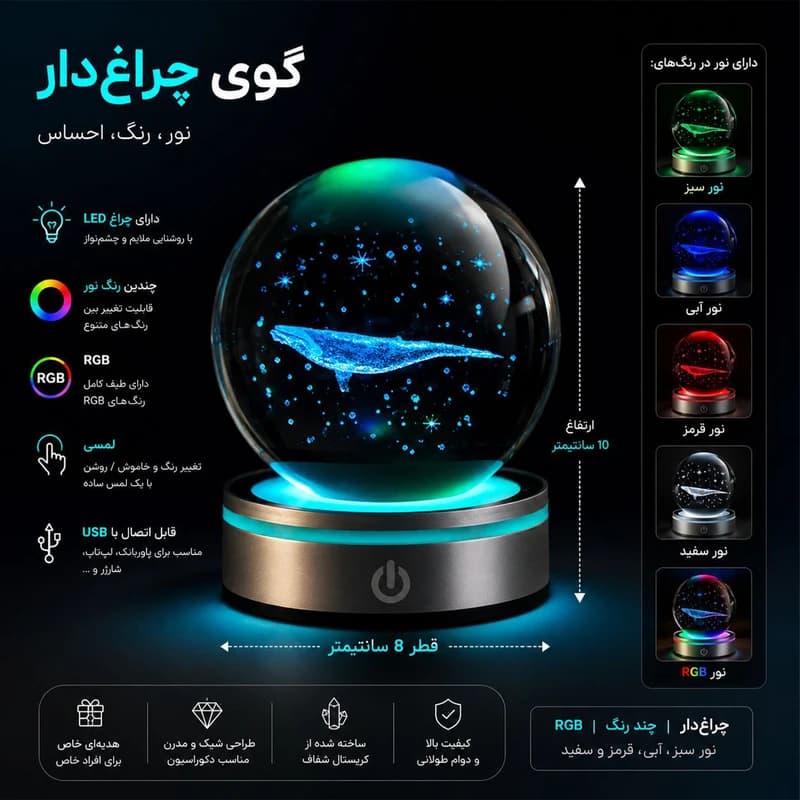 گوی چراغ دار واتان مدل چرخشی طرح وال — تصویر ۶