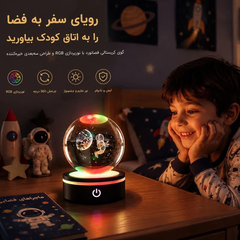 گوی چراغ دار واتان مدل چرخشی طرح نقشه جهان — تصویر ۲
