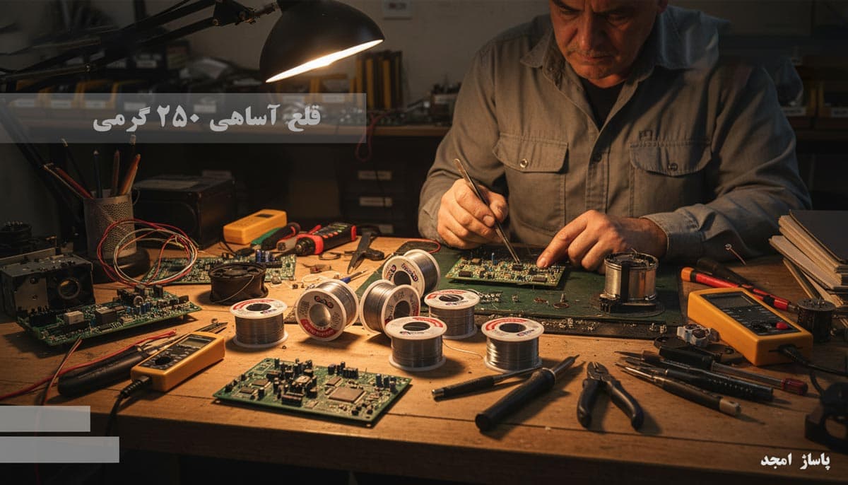قلع آساهی ۲۵۰ گرمی – سیم لحیم با فلاکس رزینی برای اتصال تمیز و دقیق — تصویر ۲