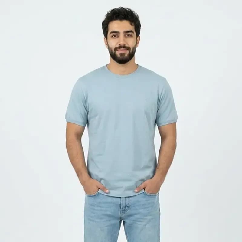 تیشرت بیسیک مردانه پنبه خالص یقه گرد آبی کد 11856