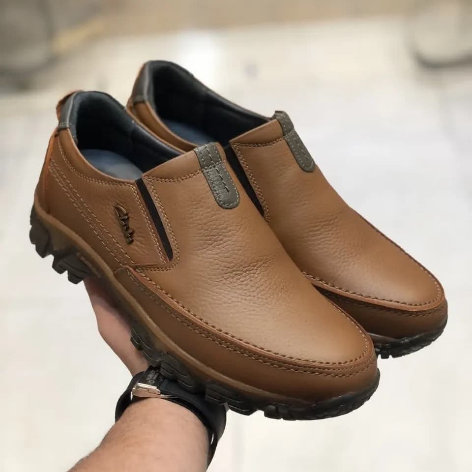 کفش چرم مردانه کلاس پا عسلی چرم طبیعی گاوی زیره ترمو — تصویر ۹