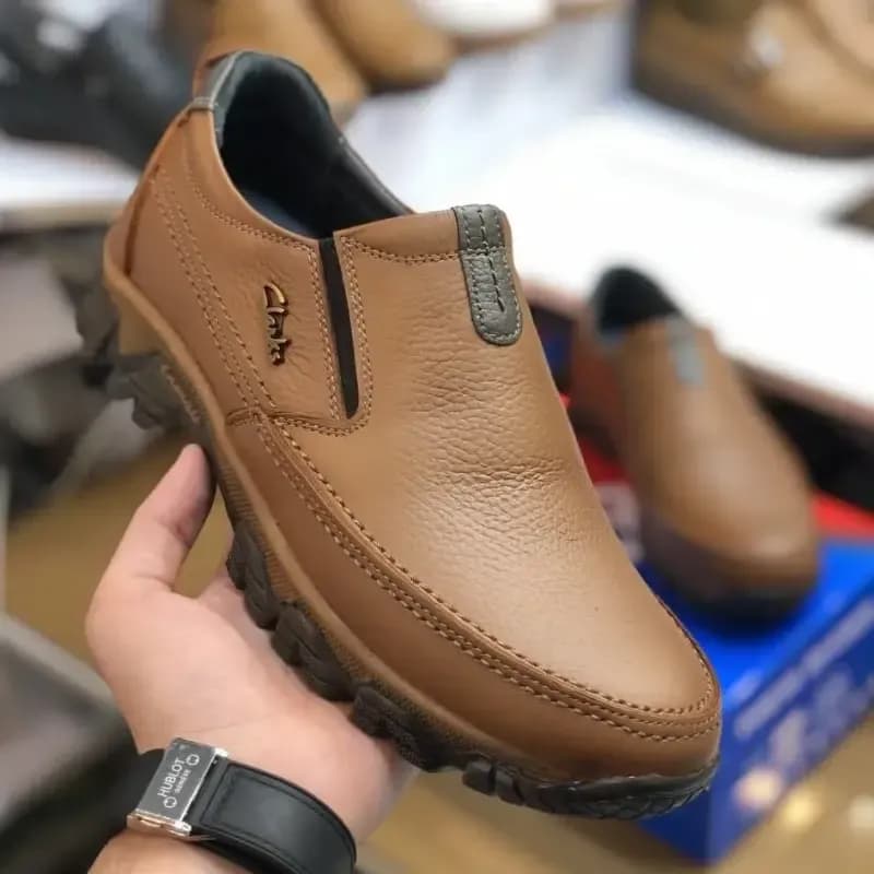 کفش چرم مردانه کلاس پا عسلی چرم طبیعی گاوی زیره ترمو — تصویر ۴