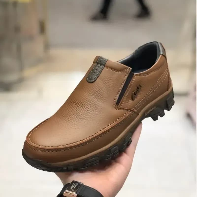 کفش چرم مردانه کلاس پا عسلی چرم طبیعی گاوی زیره ترمو — تصویر ۵