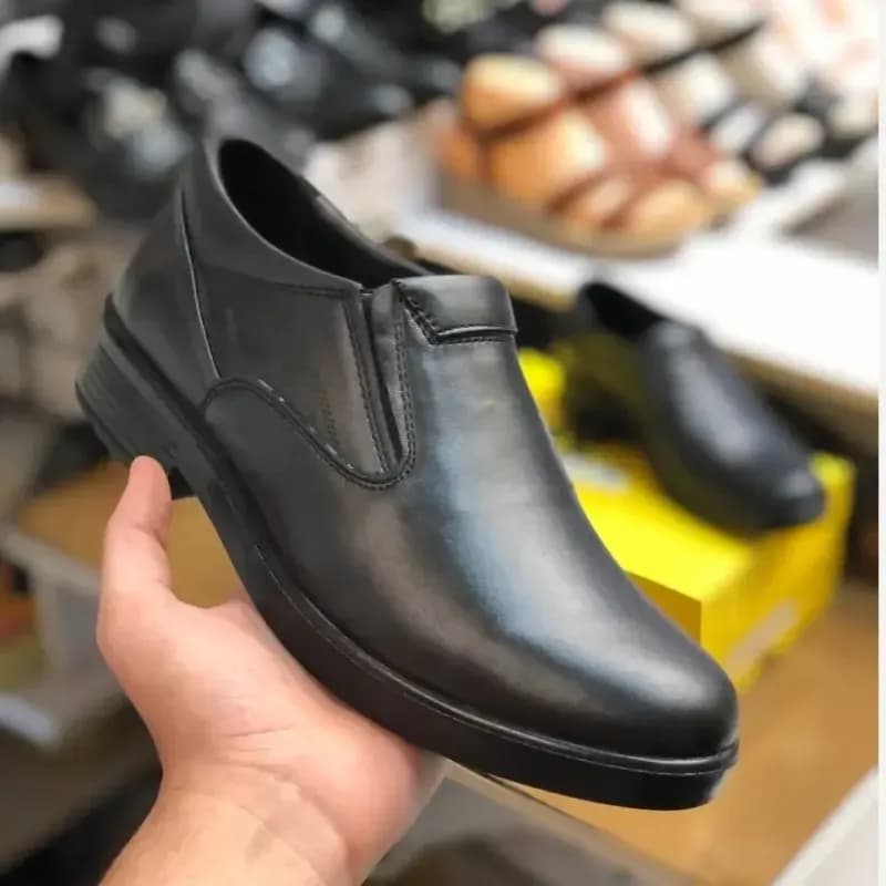 کفش چرم مردانه مدل اوپتیما برند نیما مشکی رویه چرم طبیعی زیره PU — تصویر ۹