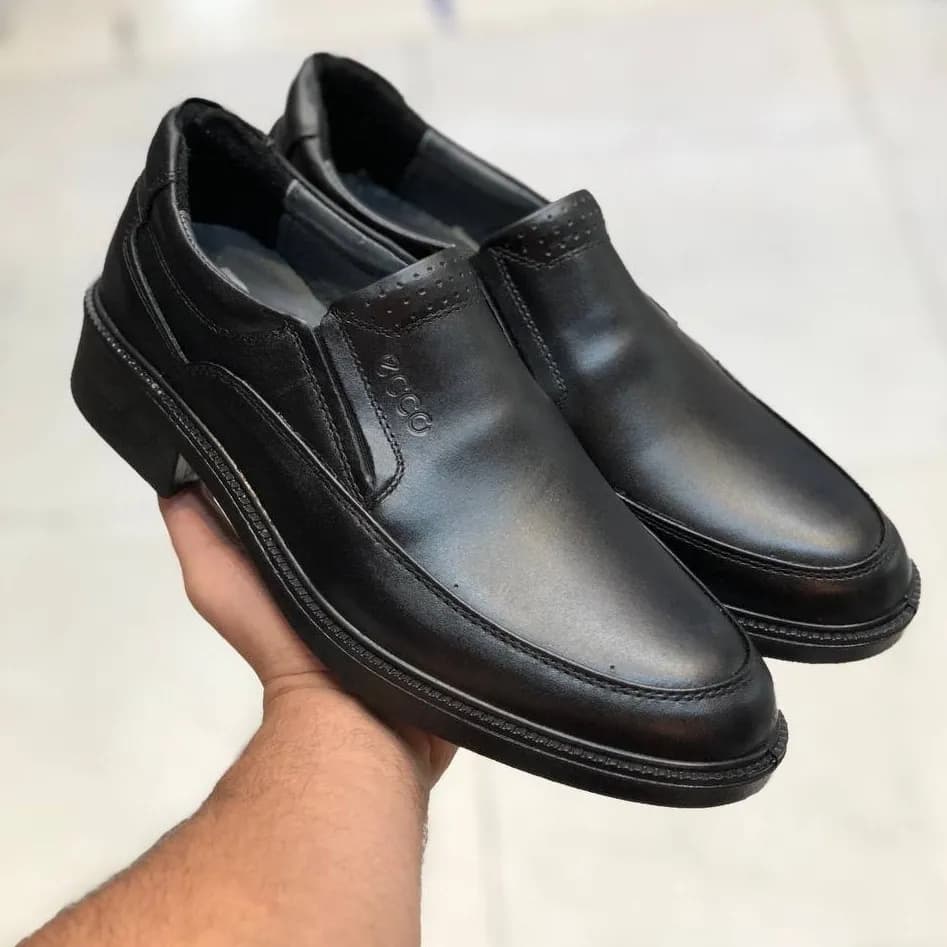 کفش چرم مجلسی مردانه مدل کلاسیک بیبندی مشکی — تصویر ۹
