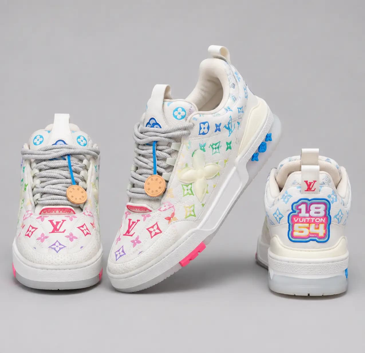 کتونی مردانه LV سفید فول لوگو رنگی مستر کوالیتی LV TRAINER SNEAKER