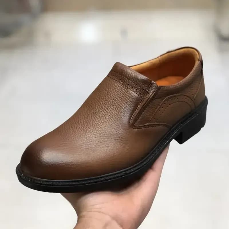 کفش چرم مردانه مجلسی ایپک رنگ عسلی چرم طبیعی زیره پیو — تصویر ۳