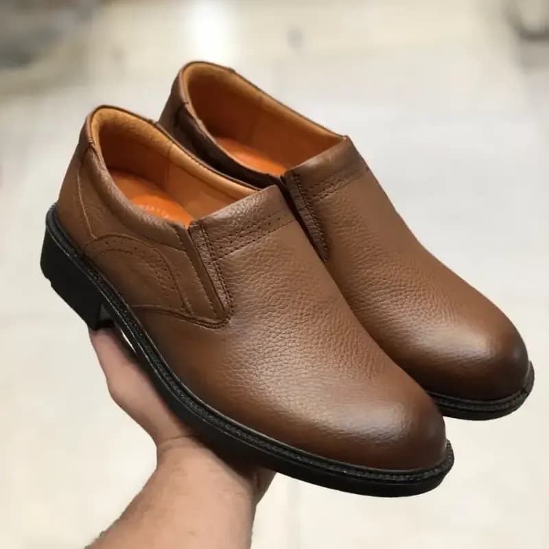 کفش چرم مردانه مجلسی ایپک رنگ عسلی چرم طبیعی زیره پیو