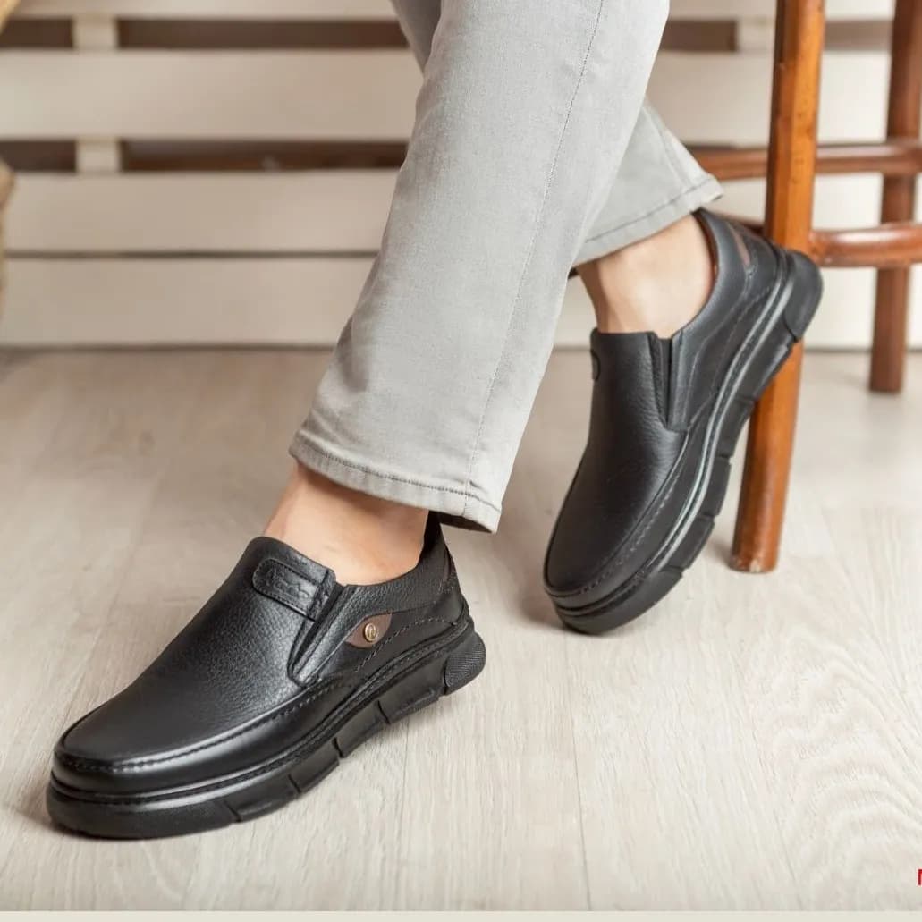 کفش چرم مردانه مدل میشل مشکی نیما کفش بندی طبی زیره پیو — تصویر ۱۱