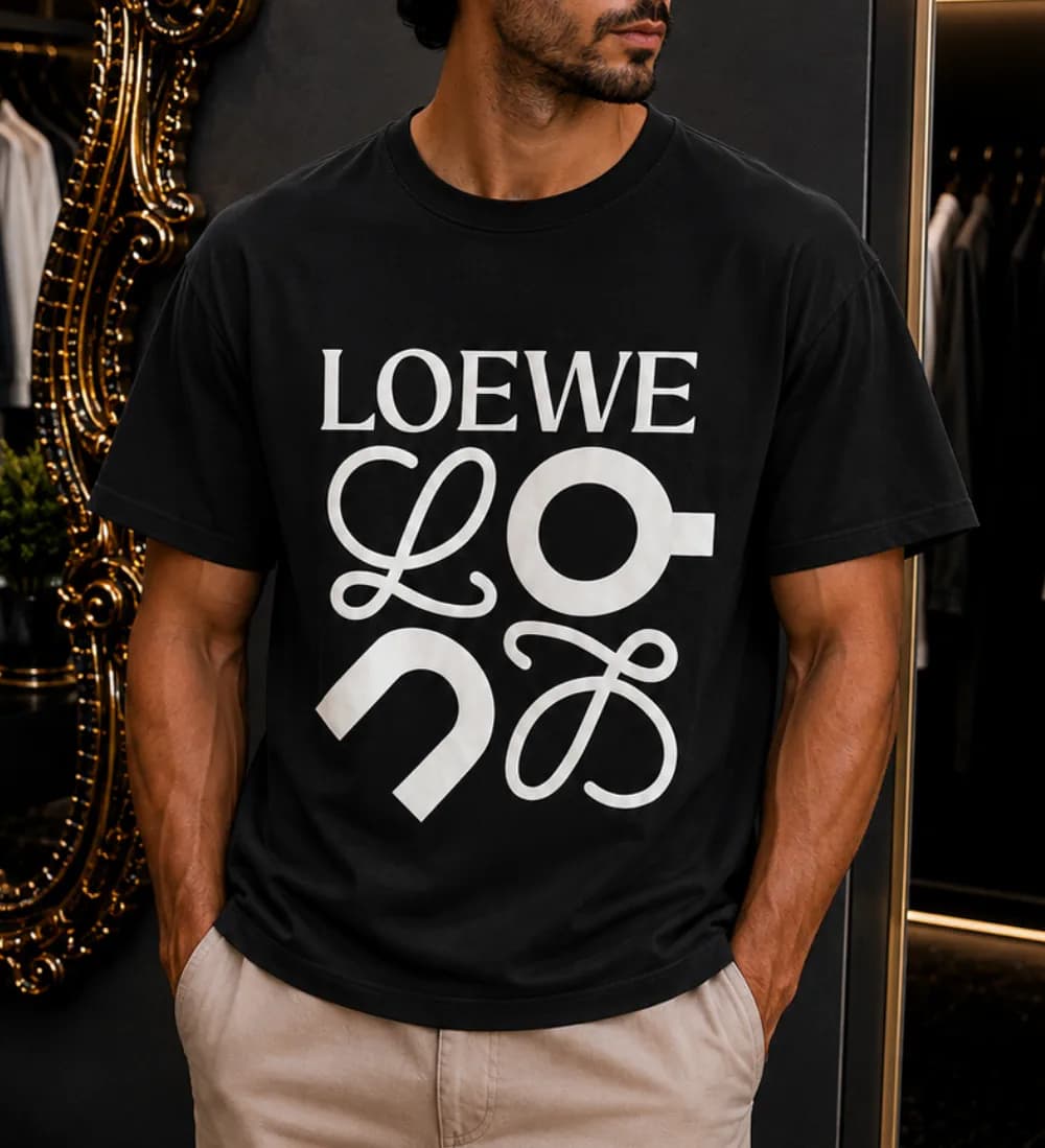 تیشرت آستین کوتاه LOEWE مردانه چاپ سفید وارداتی رنگ مشکی