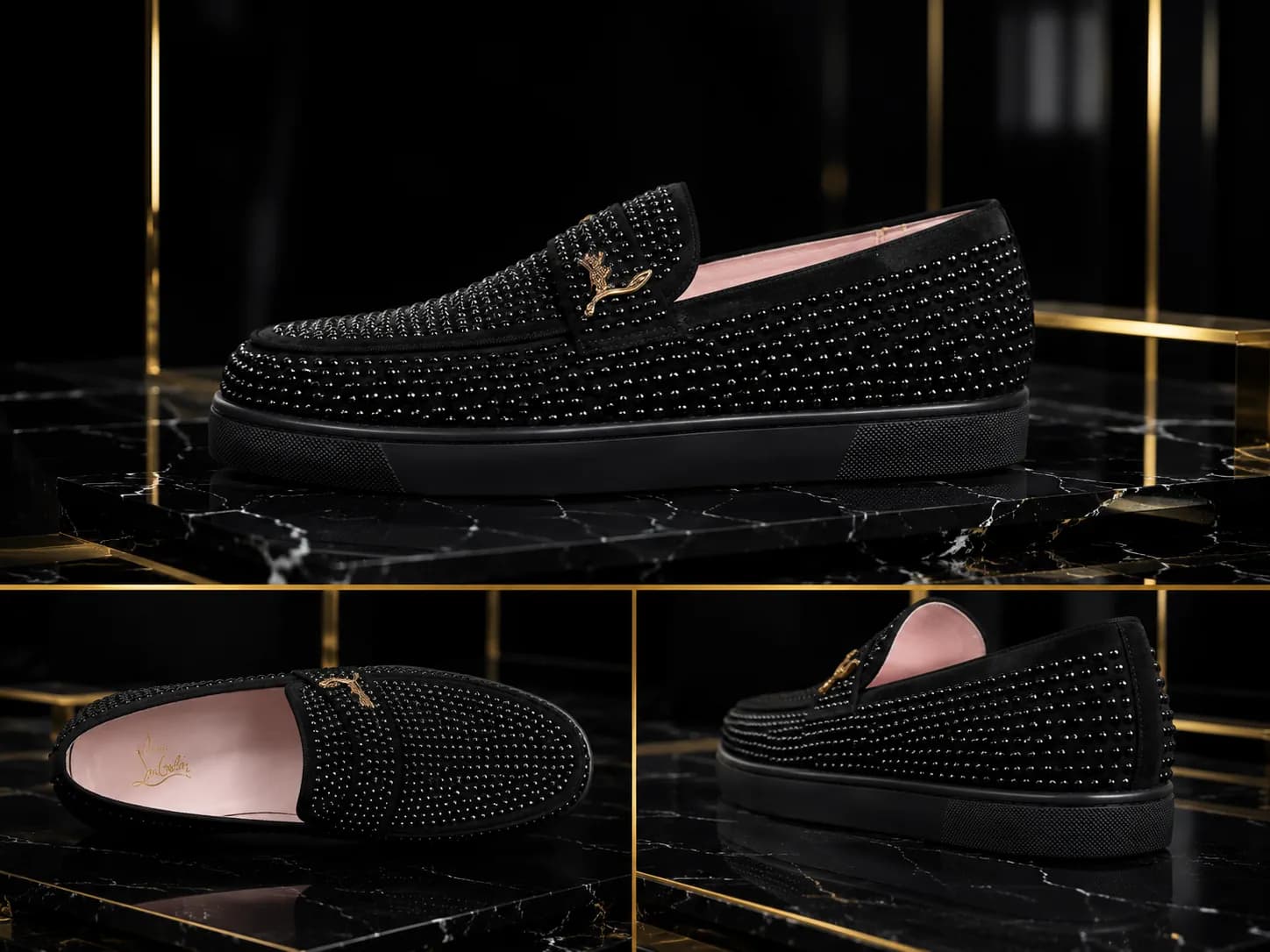 کالج مردانه لژدار برند Christian Louboutin نگین‌ دار مشکی
