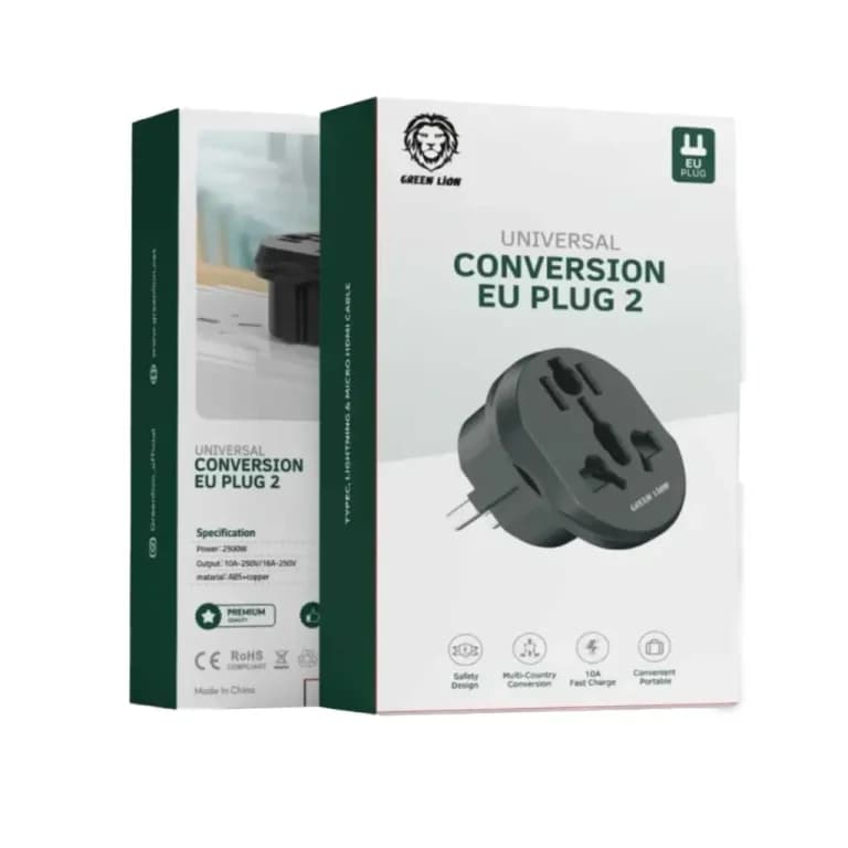 مبدل برق یونیورسال گرین لاین Green Lion EU Plug 2 مدل GNUVEUPLG2BK — تصویر ۲