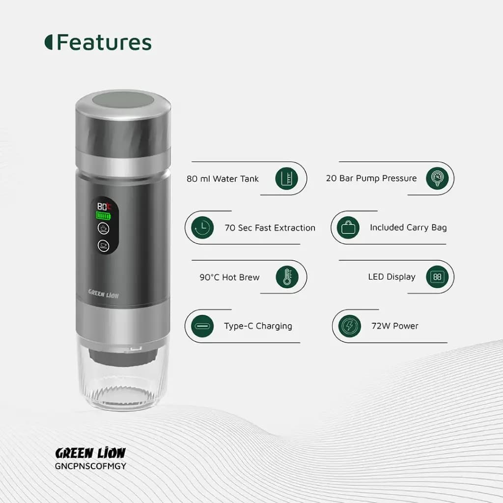 قهوهساز شارژی کمپیناس گرین لاین مدل Campinas Portable Coffee Maker 80mL — تصویر ۵
