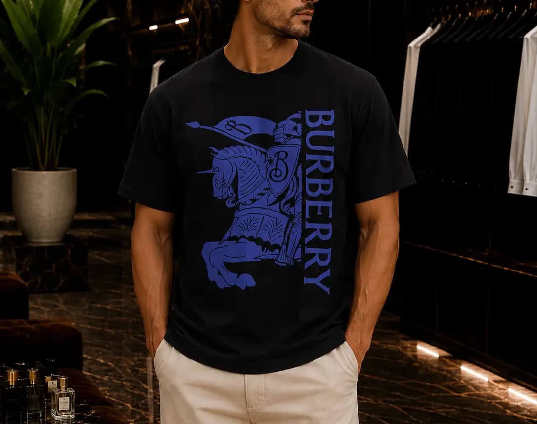 تیشرت مردانه مشکی چاپ آبی BURBERRY وارداتی مستر