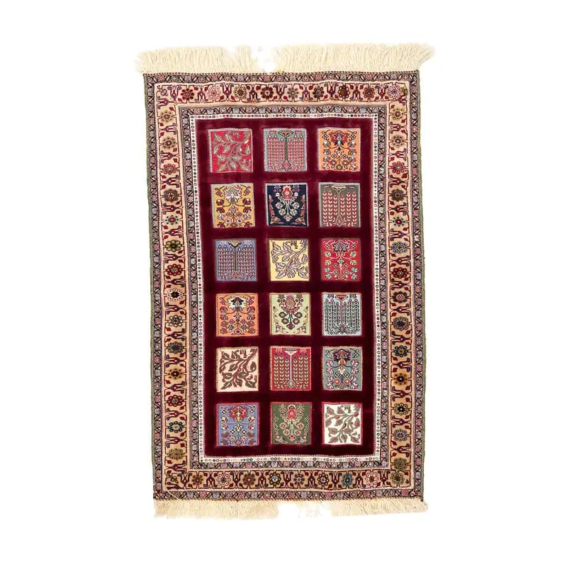 گلیم فرش قاب خشتی زرشکی سایز 132*86 کد 1378
