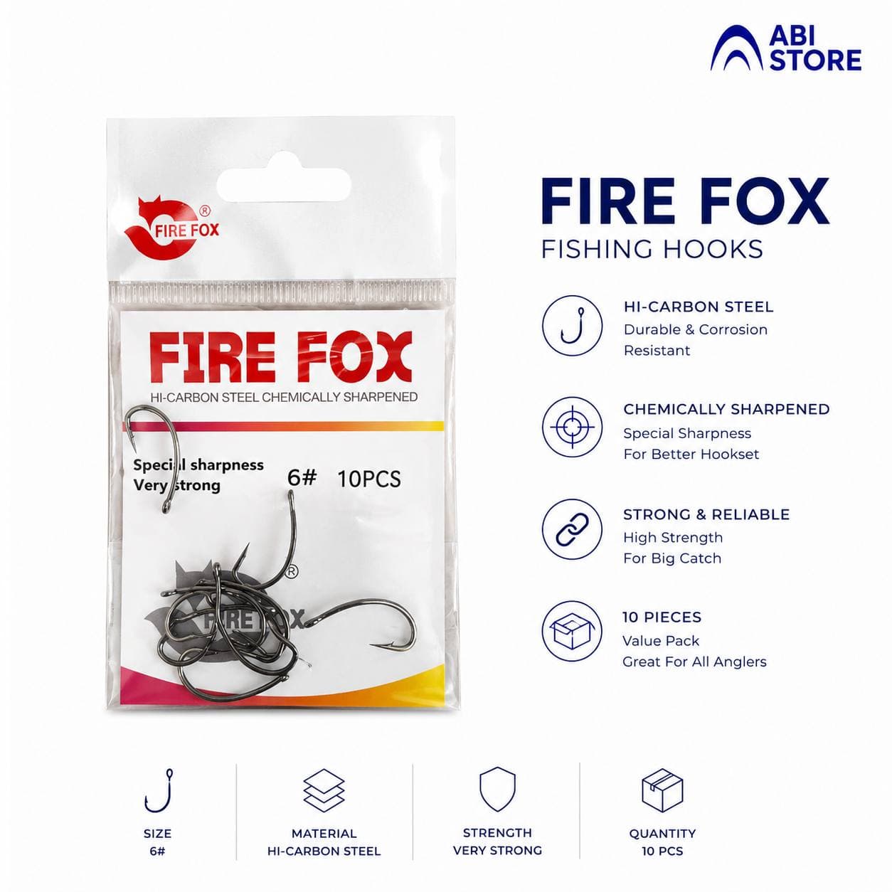 قلاب ماهیگیری فایر فاکس FIRE FOX سایز ۴ و ۶ | ۱۰ عددی