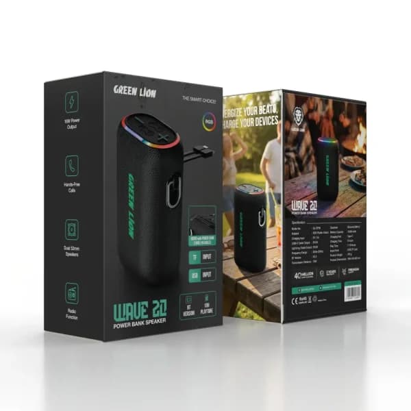 اسپیکر بلوتوثی گرین لاین Greenlion Wave 20 با پاوربانک ۱۰۰۰۰ میلیآمپرساعت — تصویر ۳
