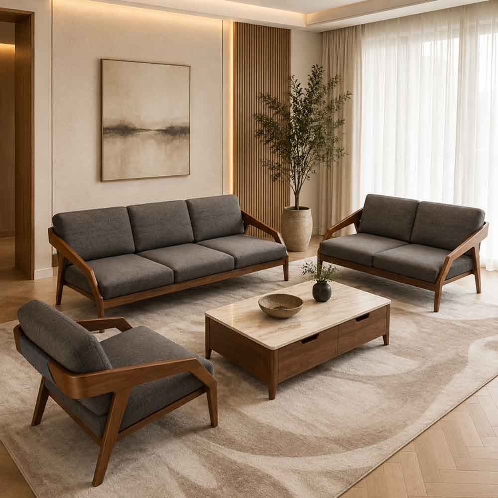 مبل چوبی ژاپنی هفت نفره مدرن آدینا