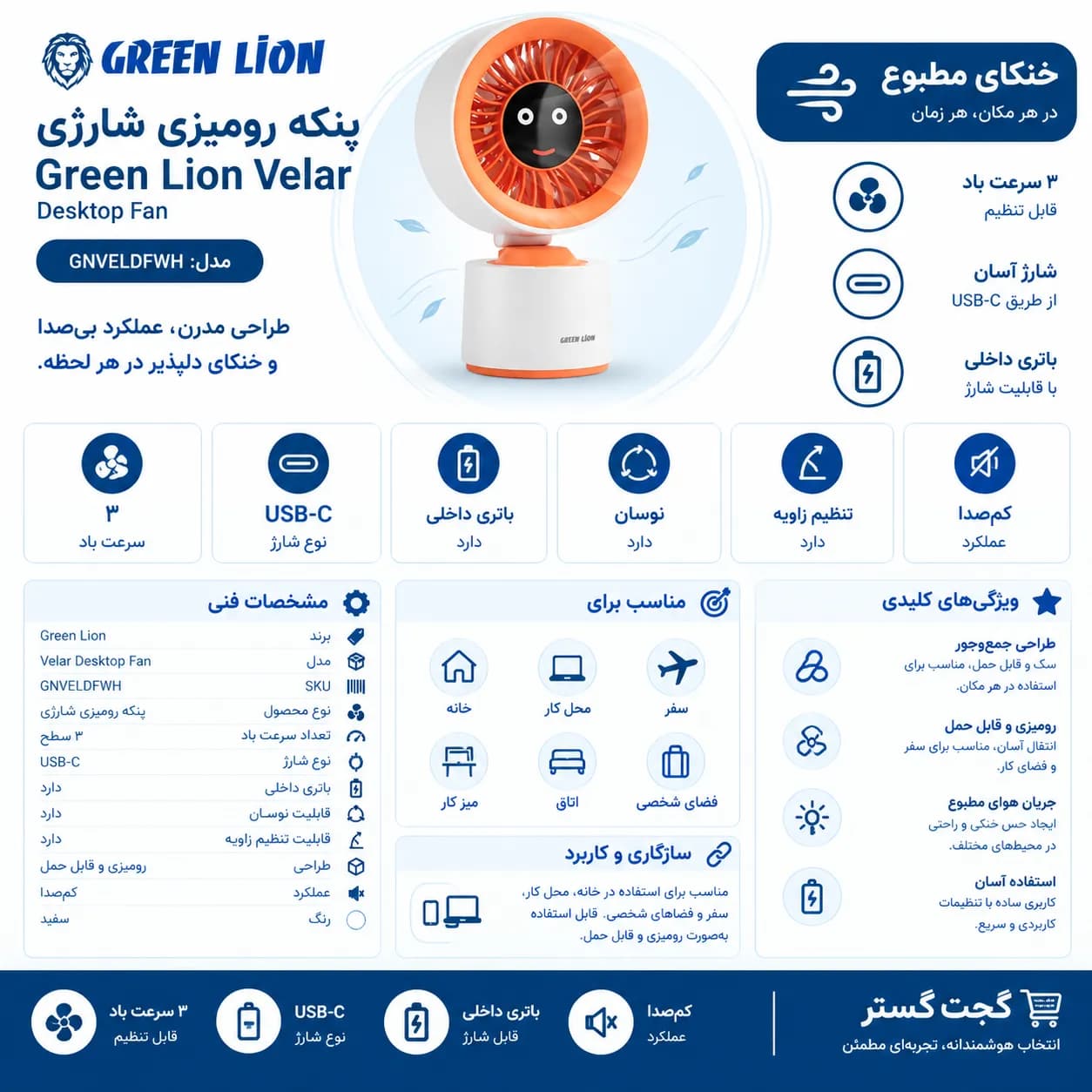 پنکه رومیزی گرین لاین Velar — تصویر ۲