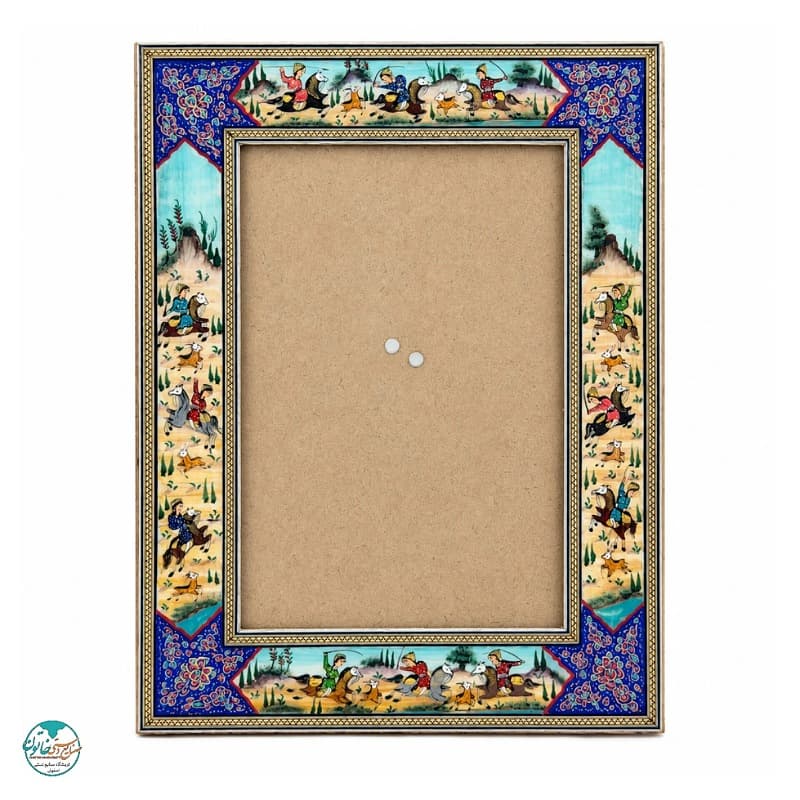 قاب خاتم کاری طرح اسب و شکار30×40