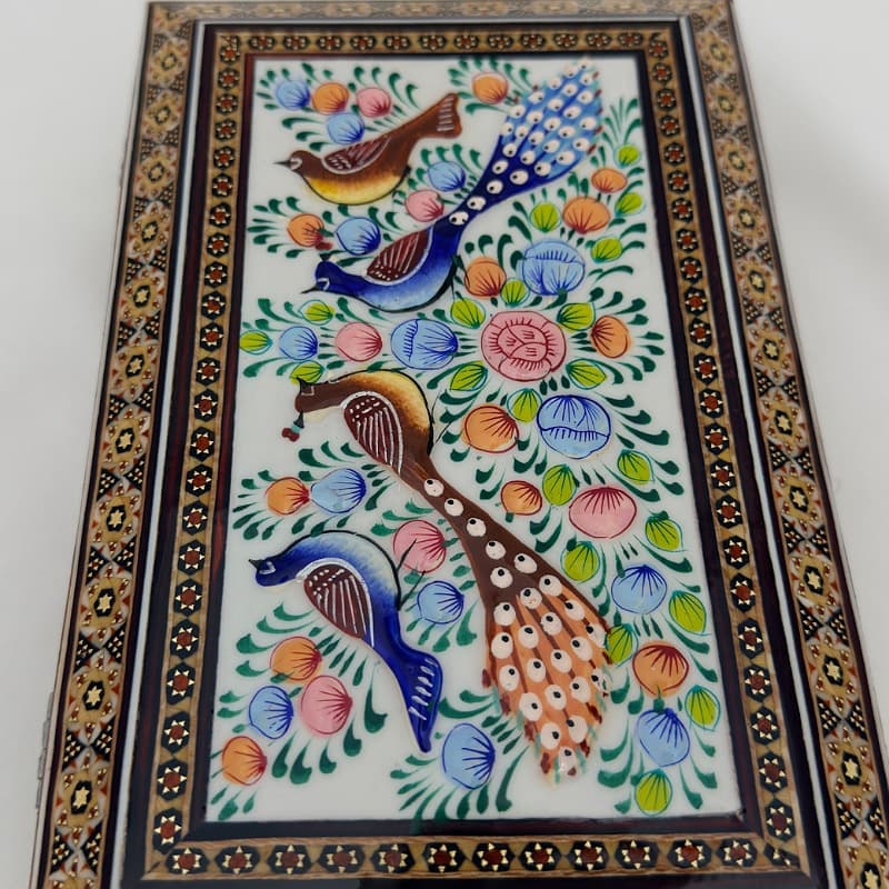 جعبه خاتم کاری طرح گل و بلبل 22در14 — تصویر ۶