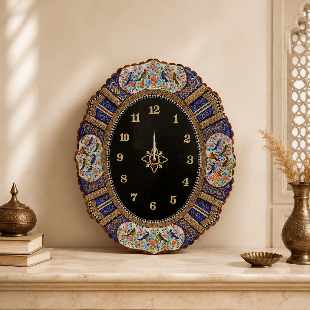 ساعت خاتم‌کاری بیضی طرح گل و بلبل 50×60 2 — تصویر ۶