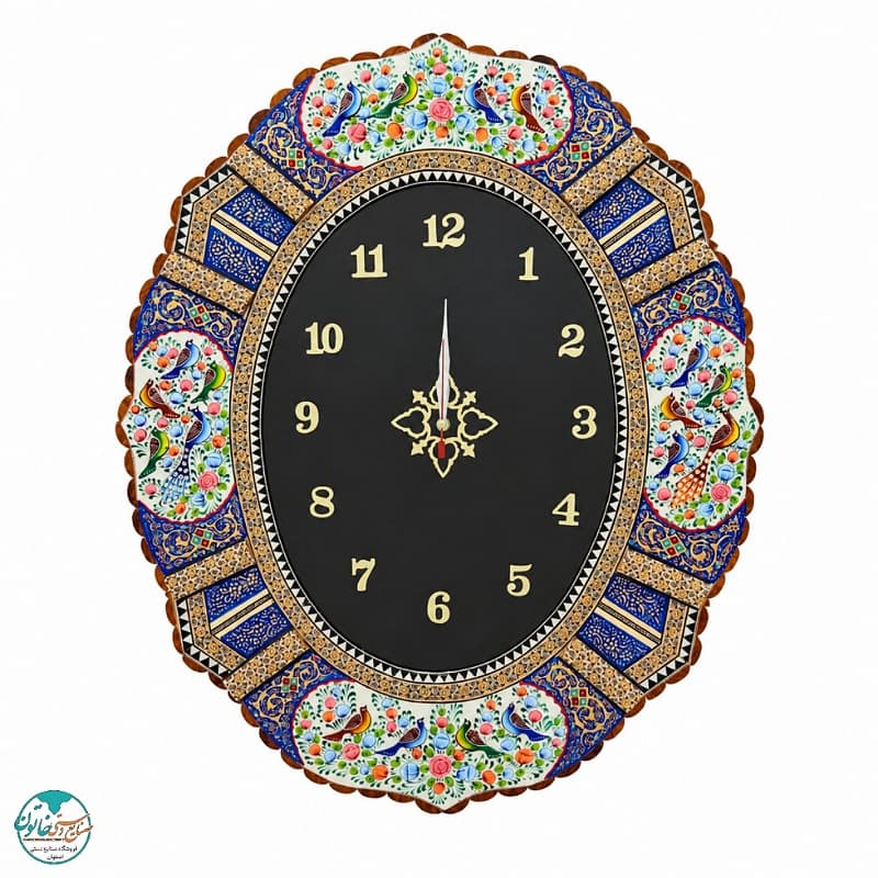 ساعت خاتم‌کاری بیضی طرح گل و بلبل 50×60 2