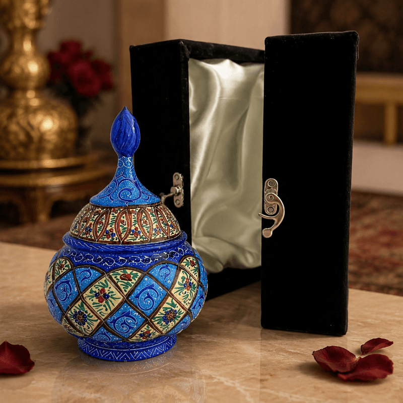 قندان میناکاری به همراه جعبه جیر 18cm — تصویر ۲