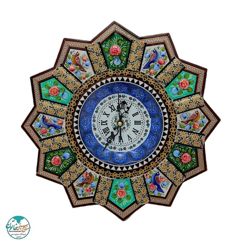 ساعت خاتم کاری طرح گل و بلبل 32cm
