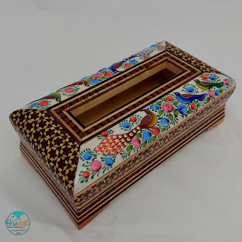 جعبه دستمال خاتم کاری طرح گل و بلبل — تصویر ۲