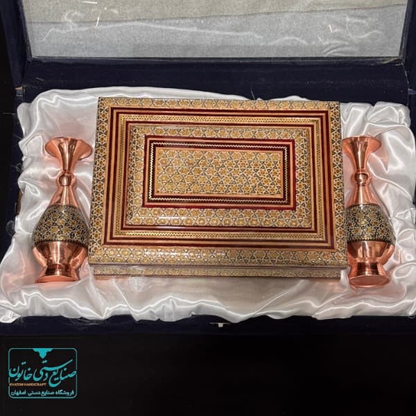 ست نفیس جفت گلدان20cm بههمراه جا قرآنی خاتم کاری