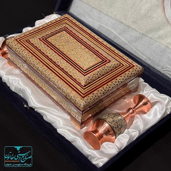 ست نفیس جفت گلدان20cm بههمراه جا قرآنی خاتم کاری — تصویر ۳